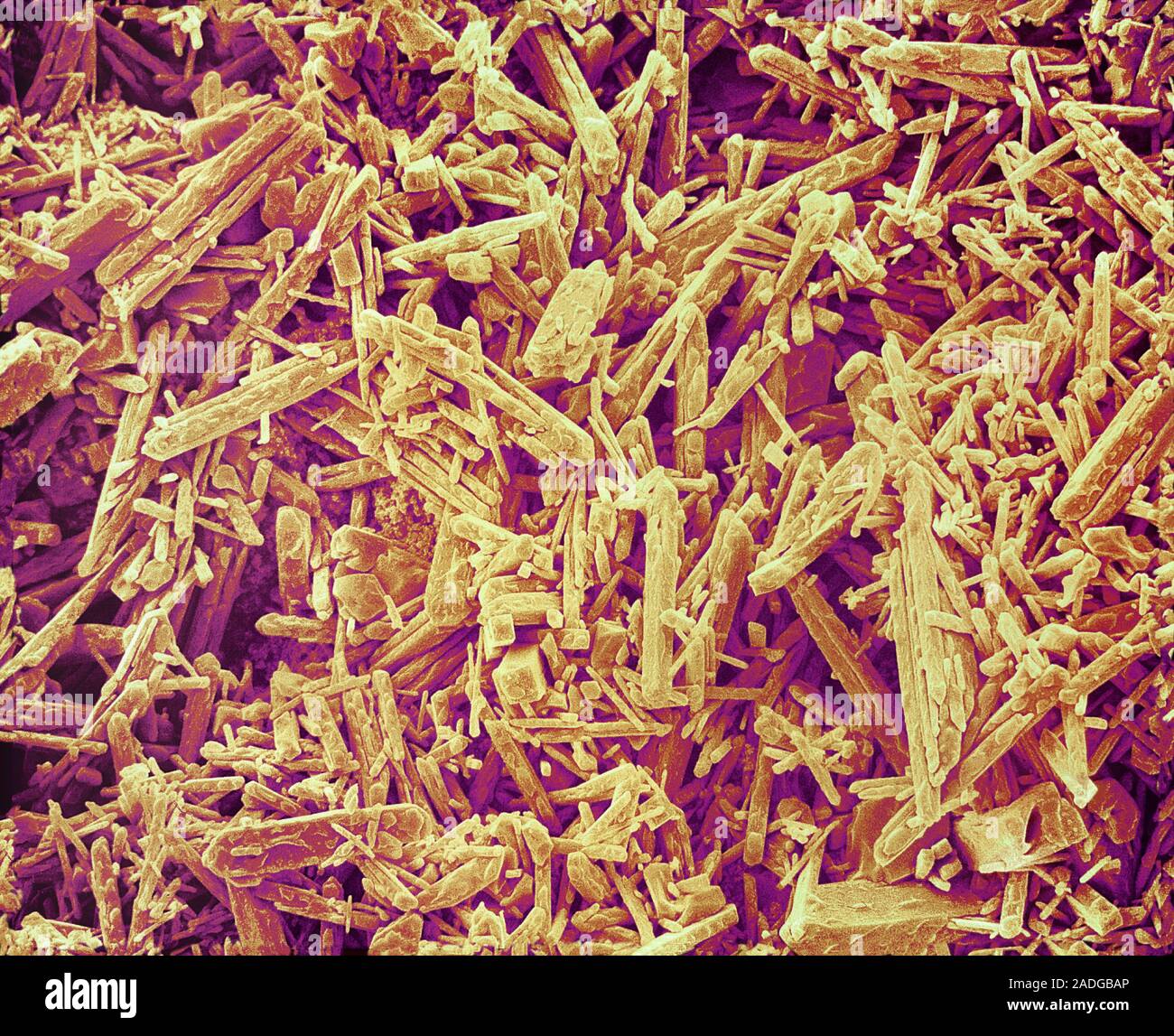 Matchbox striker. Coloured scanning electron micrograph (SEM) of the