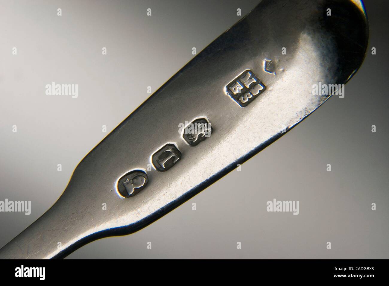 Silver hallmarks from 1814 on the handle of a piece of silver cutlery