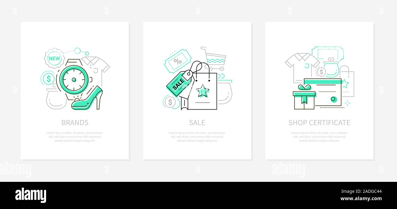 Shopping - vector line design style banners set Stock Vector