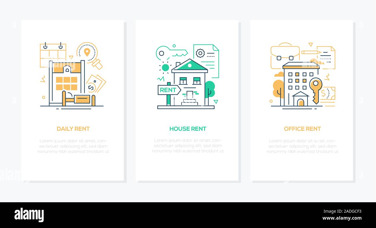 Rental services - line design style banners set Stock Vector