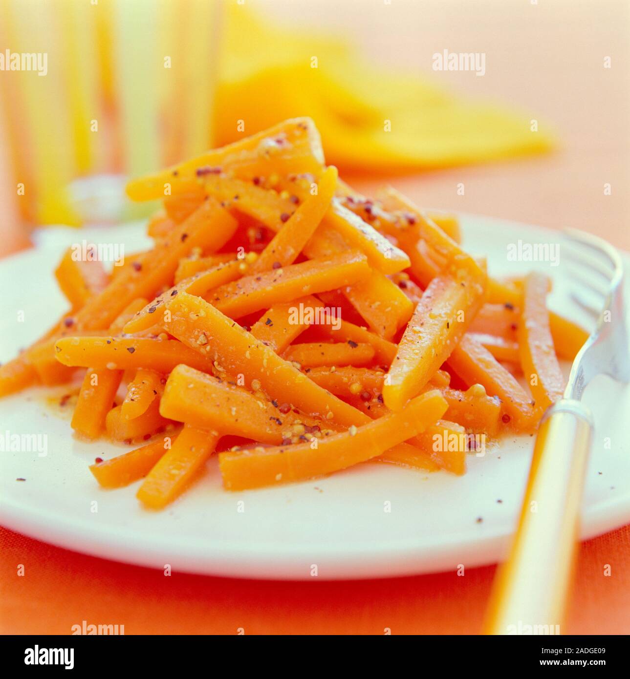 Cooked carrots (Daucus carota). These root vegetables are an excellent
