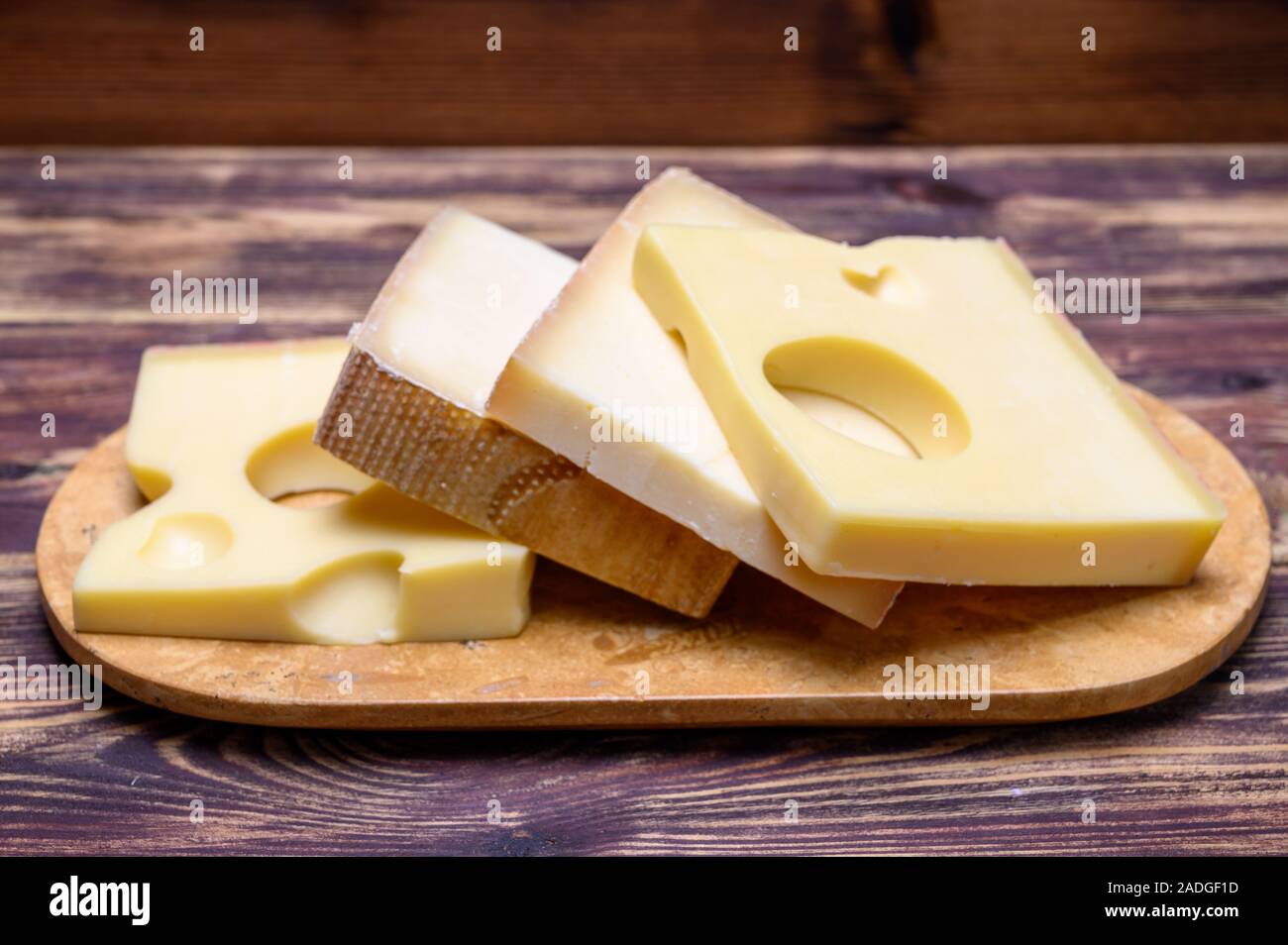 Cheese collection, swiss emmentaler, Gruyere, appenzeller cheeses Stock