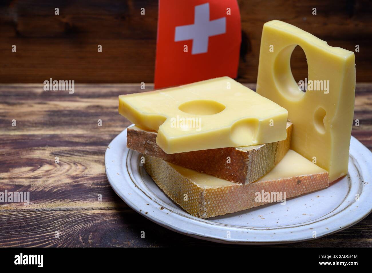 Cheese collection, swiss emmentaler, Gruyere, appenzeller cheeses and