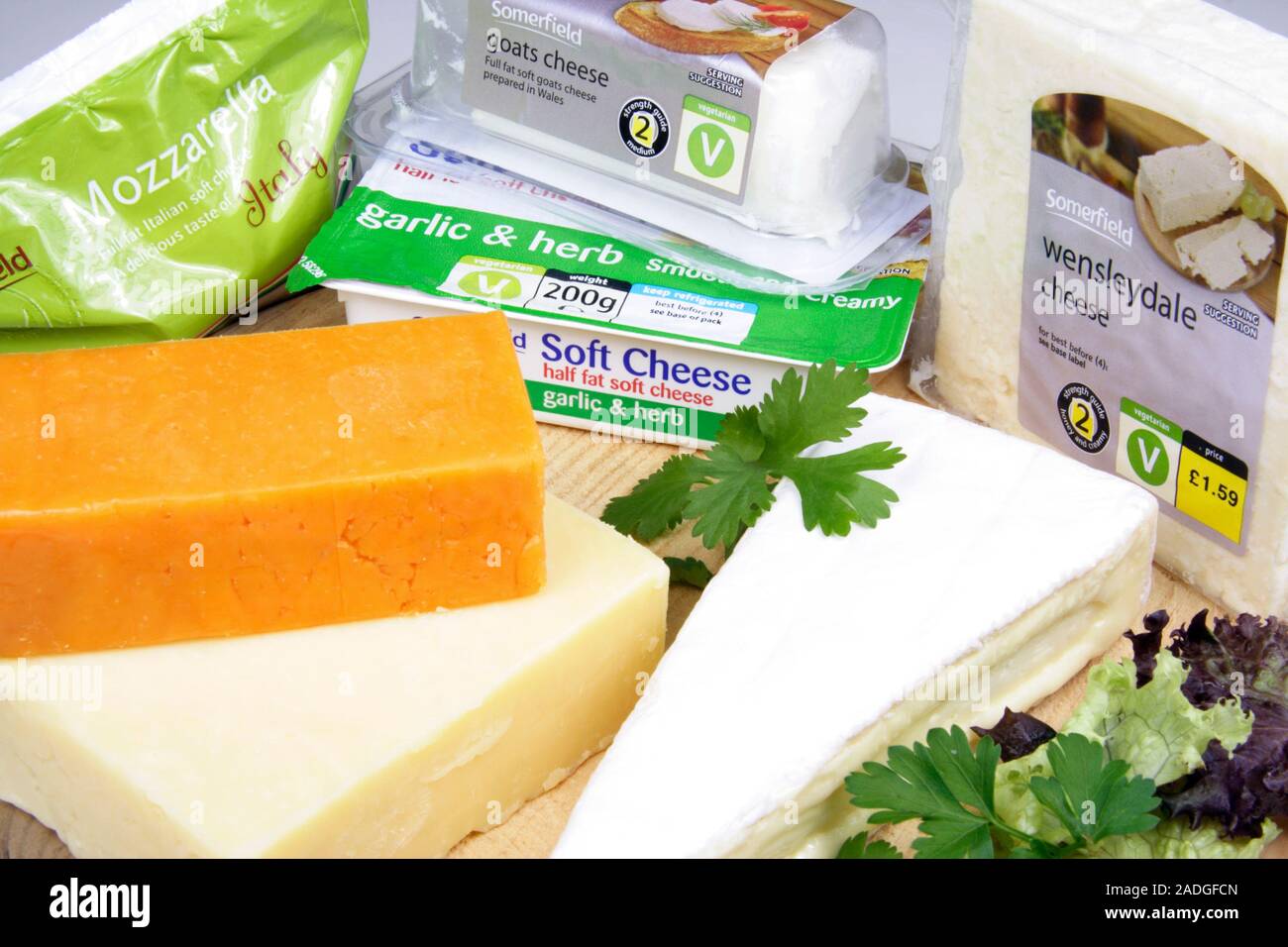 Selection of vegetarian cheeses. Selection of hard and soft, full fat