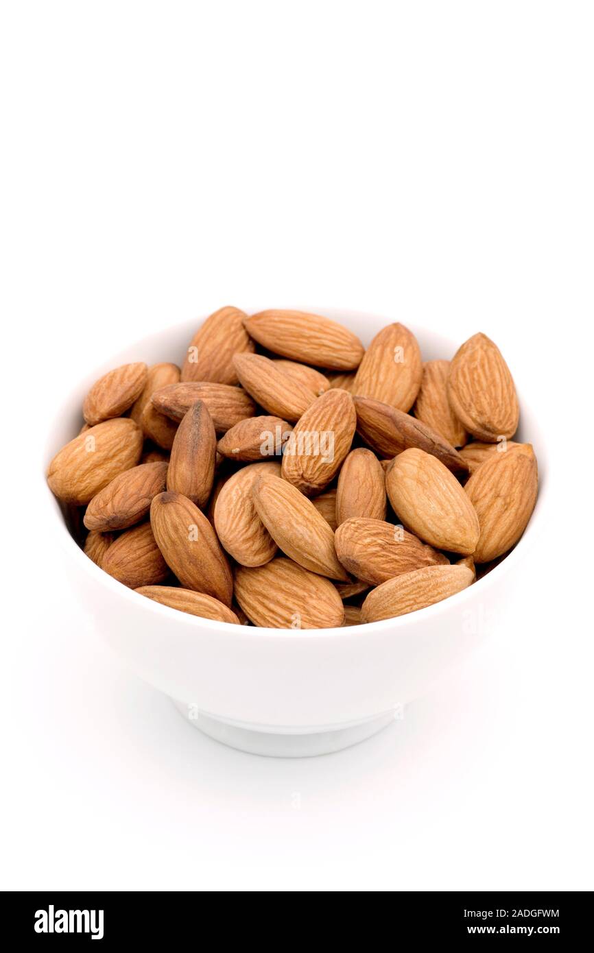 Almonds (Prunus dulcis). They are a good source of protein, minerals and B vitamins Stock Photo