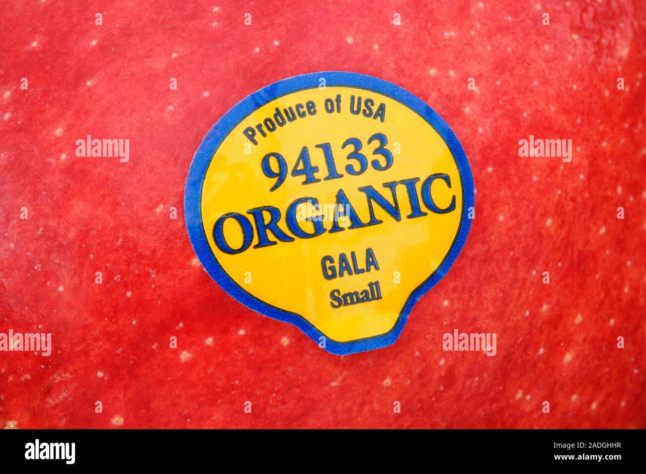 Fruit label. Sticker on an organic apple showing the variety of apple ...