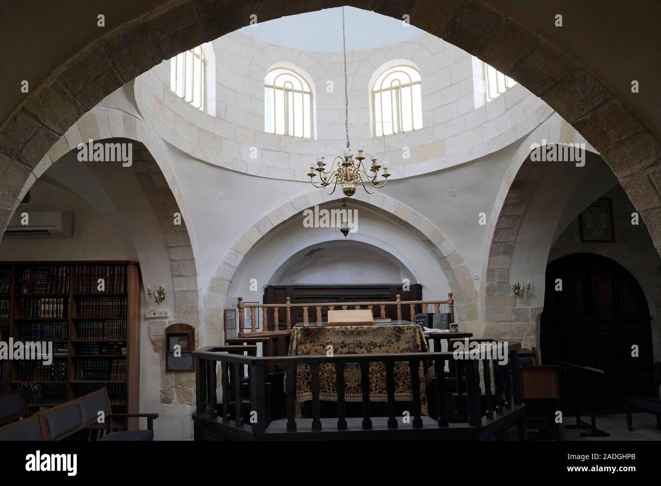 Interior of the Abraham Avinu Synagogue built in 1540 in Abraham Avinu neighborhood in the old city of the divided city of Hebron Israel Stock Photo