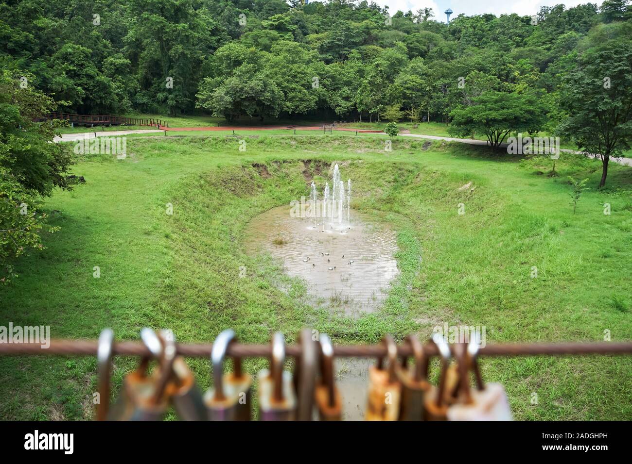 In the past valcano named Khao Kradong to be famous travel attraction in Buriram province, Thailand. Stock Photo