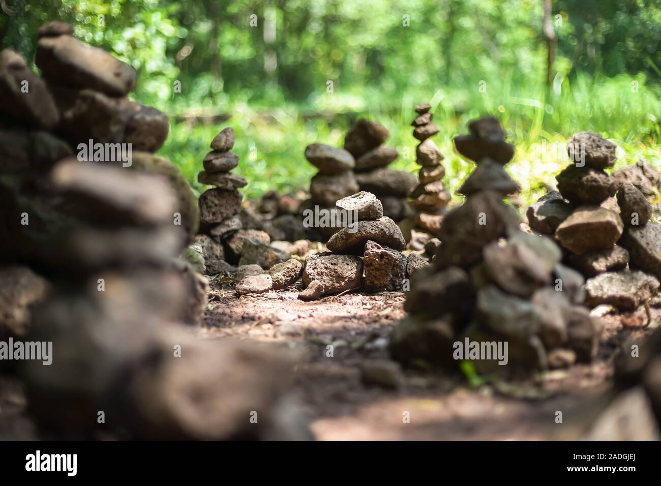 Pile of stones at Khao Kradong travel attraction in Buriram province, Thailand. Stock Photo