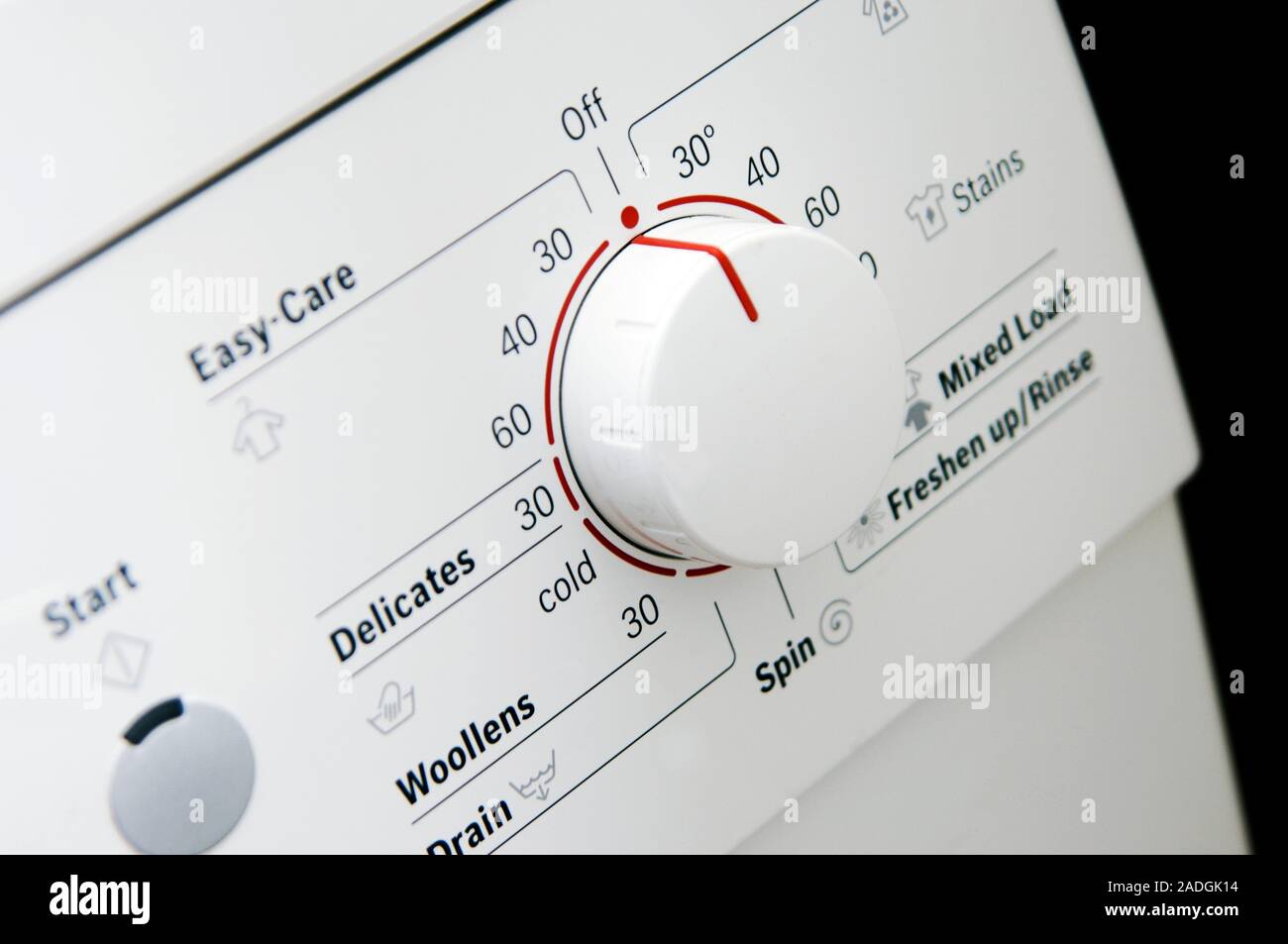 Domestic washing machine dial, showing different wash settings and
