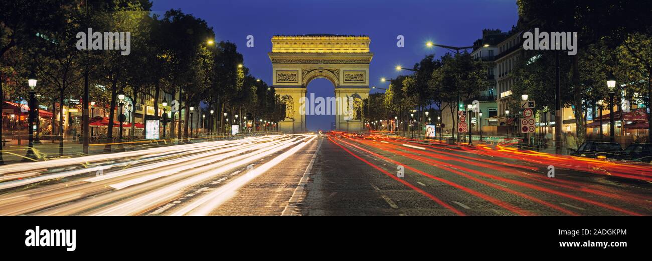View Of Traffic On An Urban Street, Champs Elysees, Arc De Triomphe, Paris, France Stock Photo