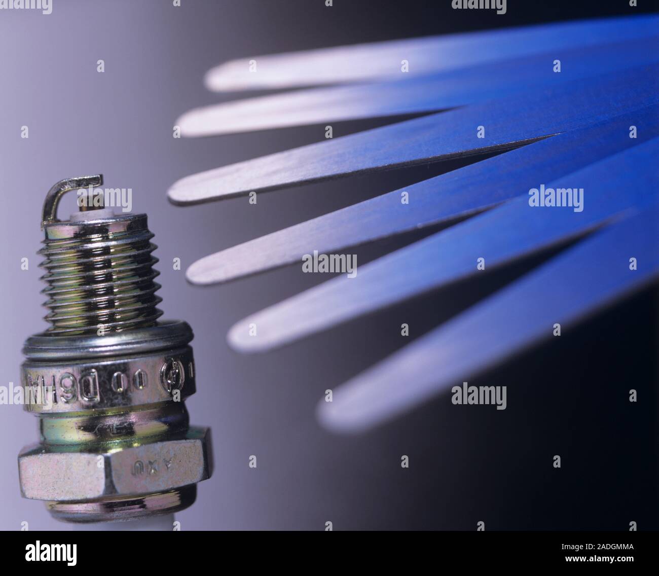 Set of feeler gauges (right). A feeler gauge is used to check the width