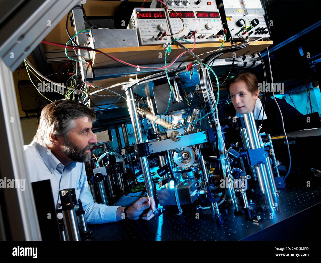 Optical clock. Physicists working on an optical clock. Inside this