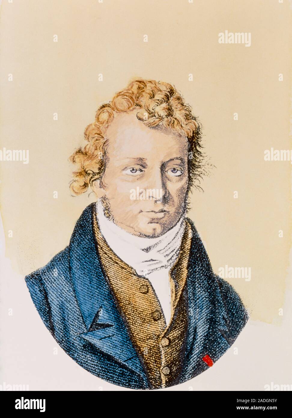 Andre Marie Ampere. Coloured engraving of Andre Marie Ampere (1775-1836 ...