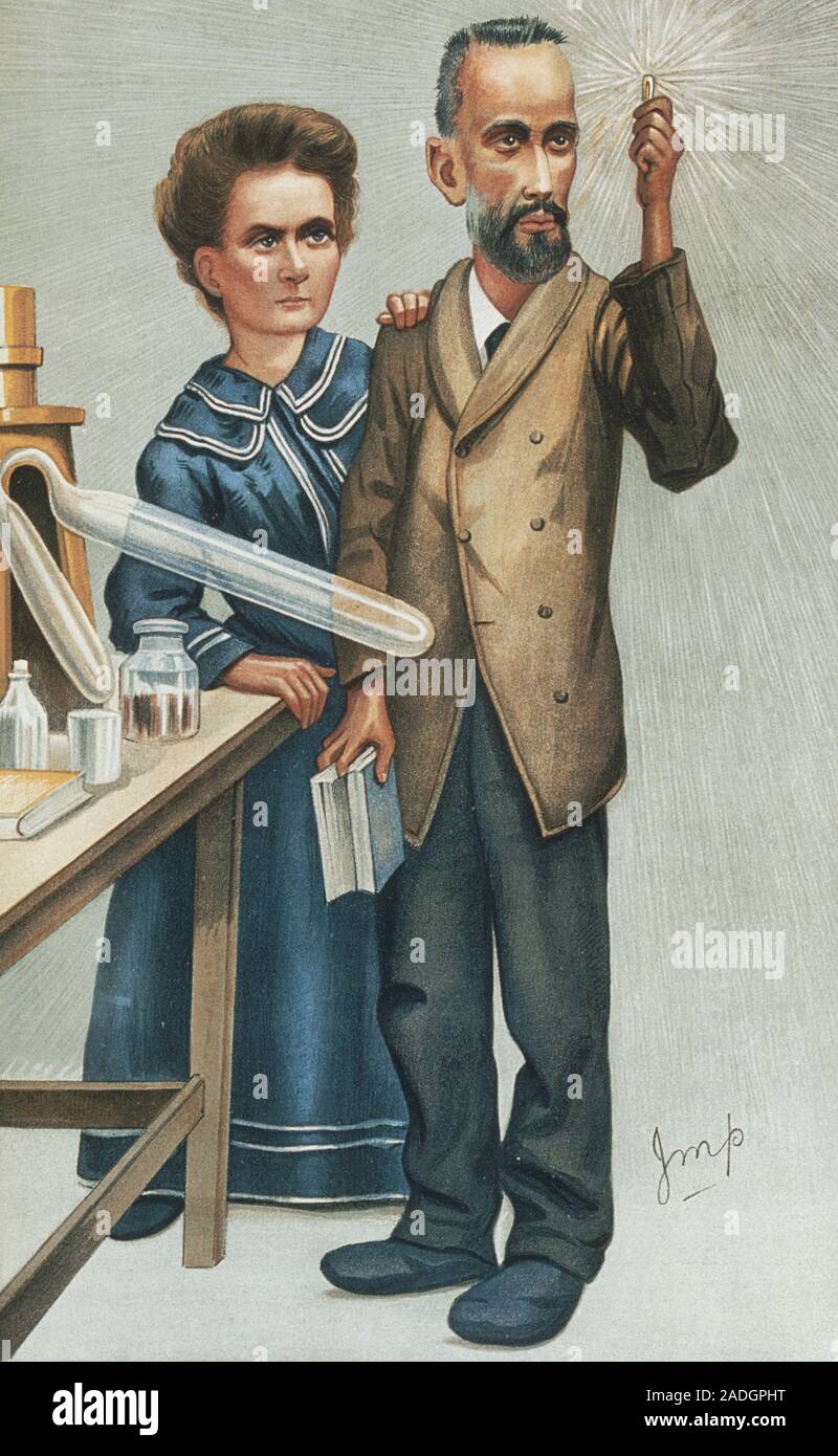 Pierre and Marie Curie. Caricature of Pierre (1867-1906) and Marie ...