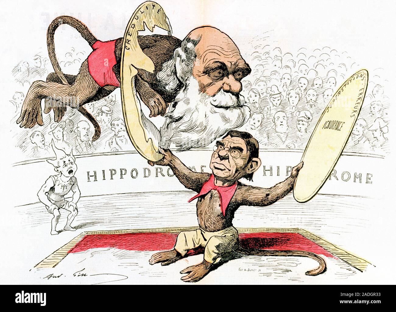 A century cartoon showing Charles Darwin and the French