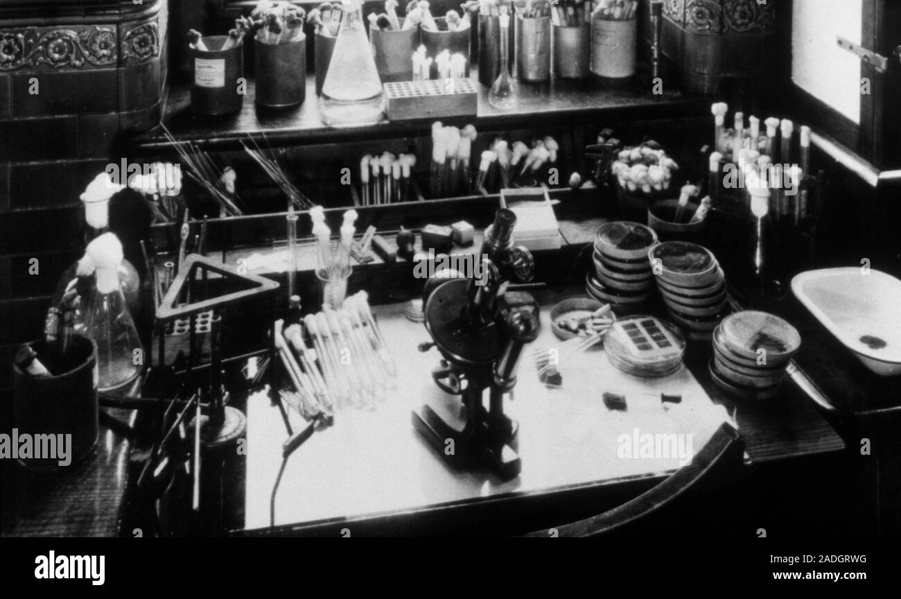 Sir Alexander Fleming's laboratory at St Mary's Hospital, Paddington, as it was in 1928 when he