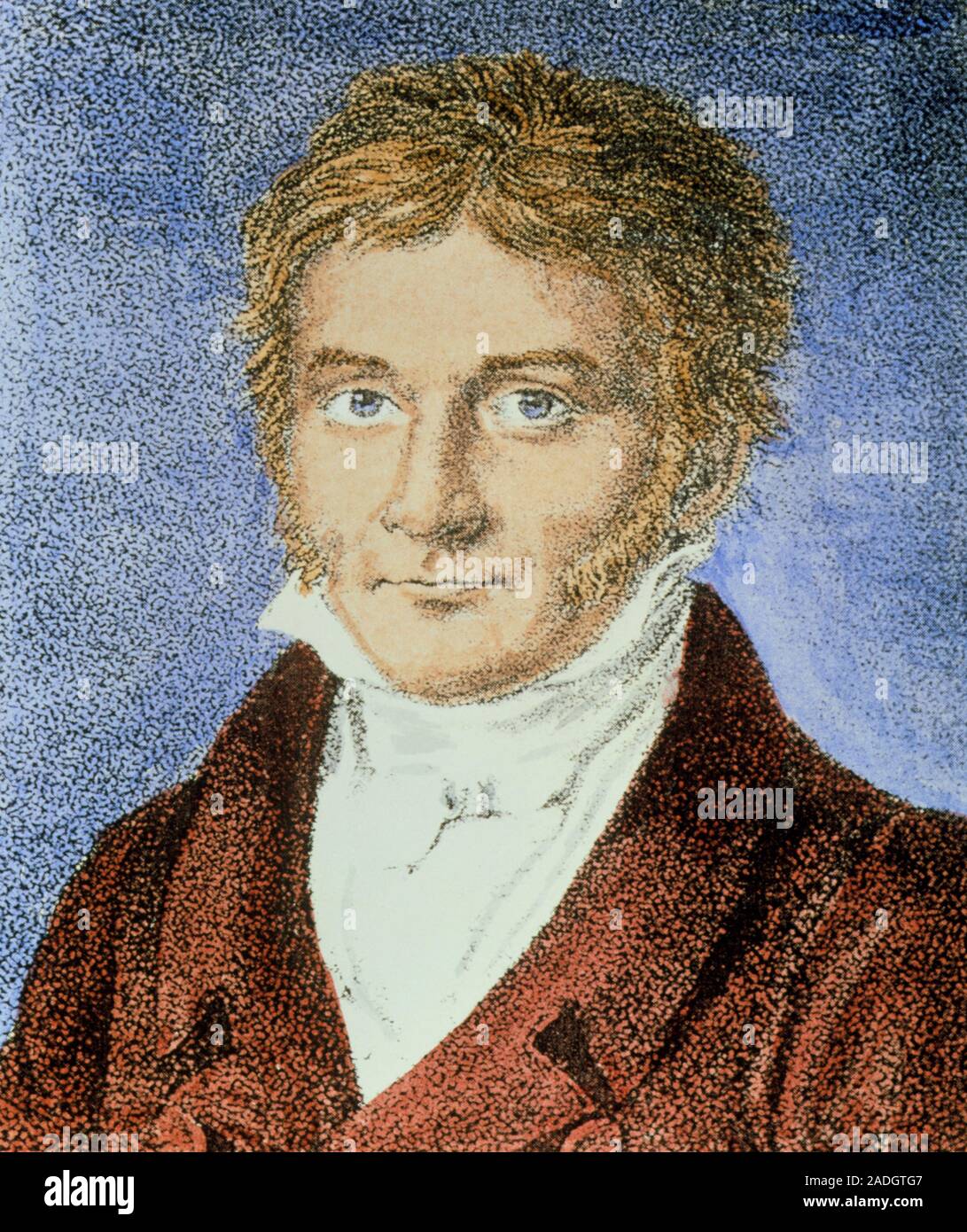 Karl Friedrich Gauss. Coloured historical engraving of the German ...