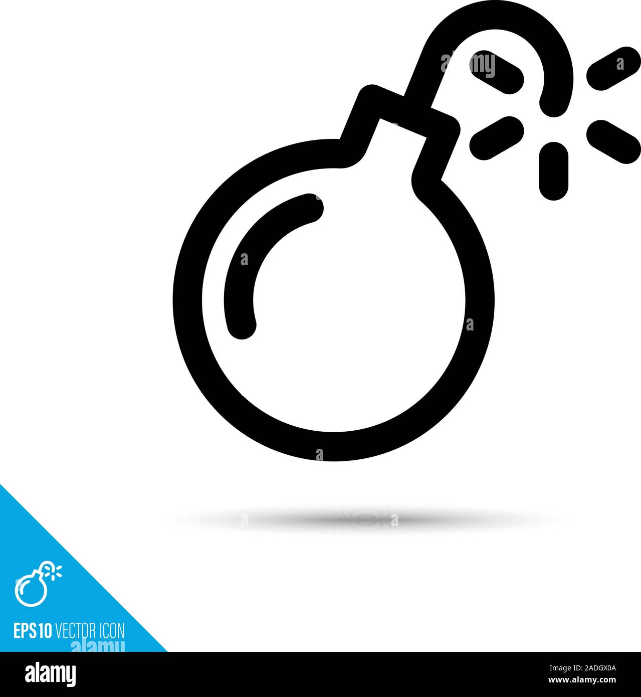 Bomb, harmful computer bug or virus line icon. Explosive with sparkling fuse. Cybersecurity vector symbol. User interface pictogram for web and apps. Stock Vector