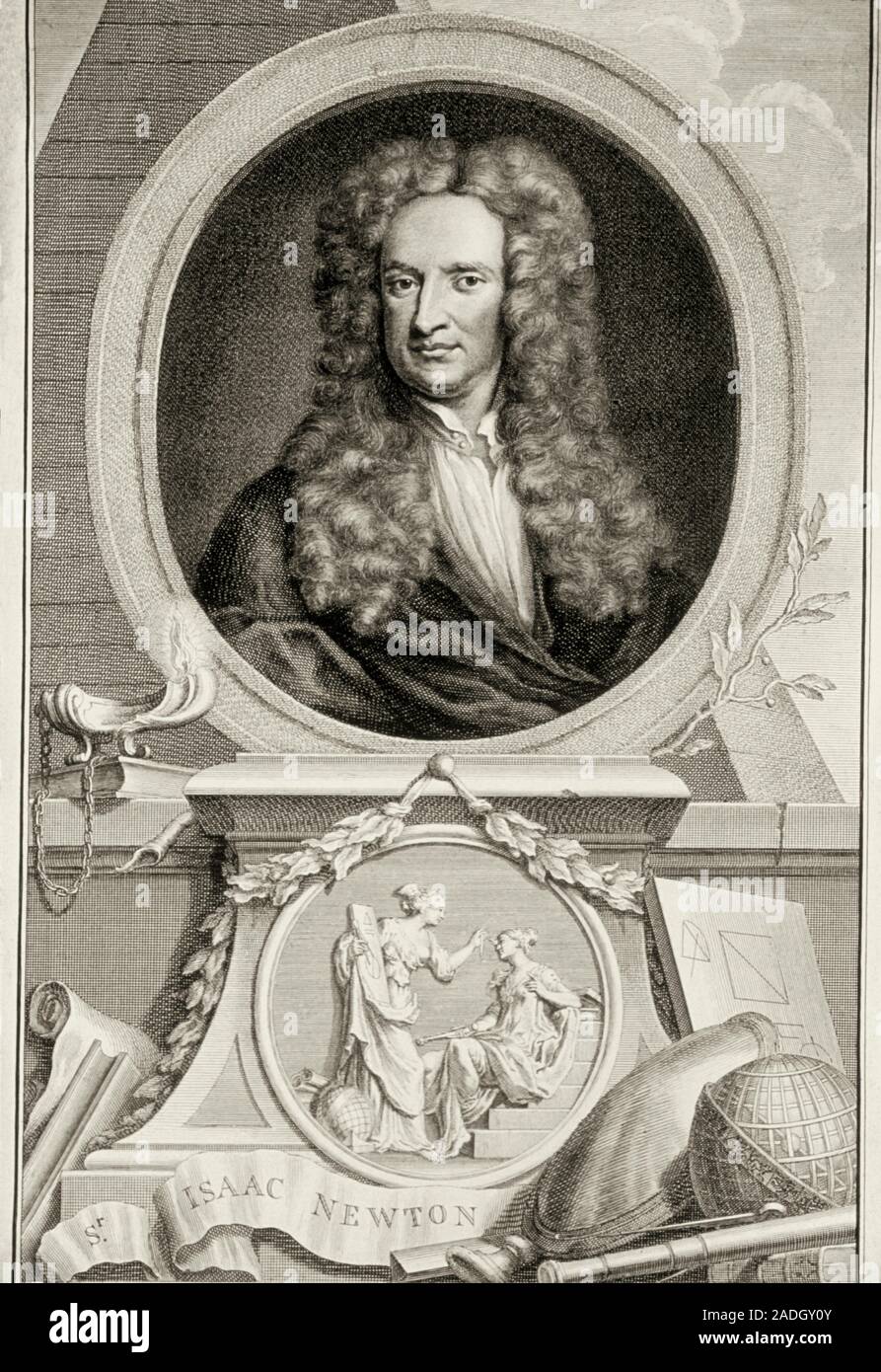 Sir Isaac Newton. Engraving of British physicist and mathematician Sir