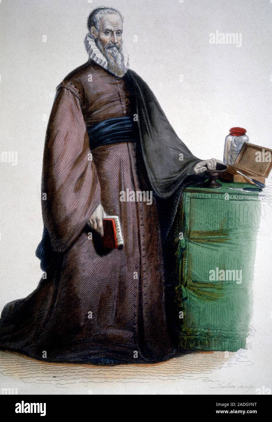 Ambroise Pare (15101590), French surgeon. Pare is shown here with a box of surgical tools and