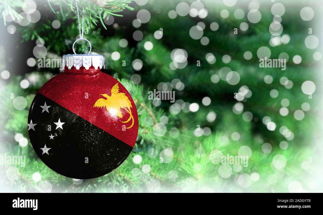 Christmas and New Year background with a flag of Papua New Guinea Stock