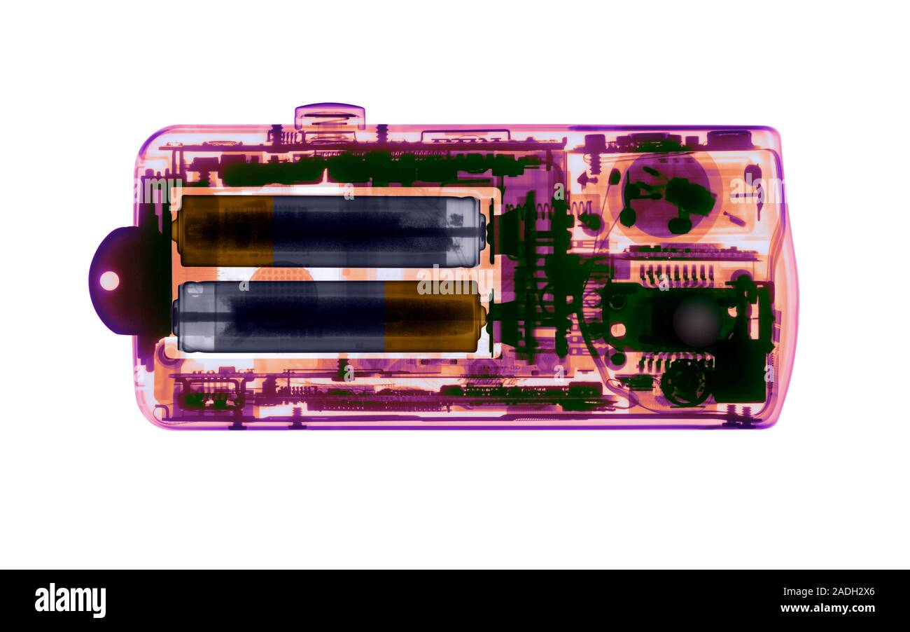 Camera. Coloured Xray of a camera battery compartment Stock Photo Alamy