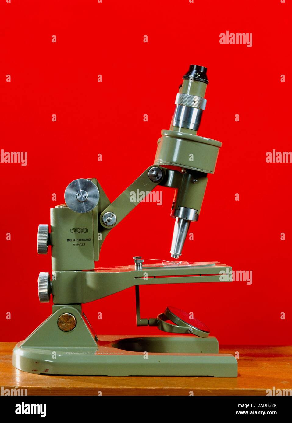 Light microscope. Side view of a light microscope with a binocular