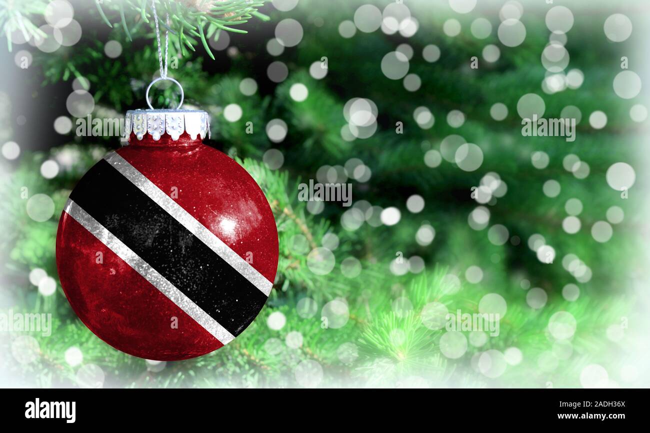 Christmas and New Year background with a flag of Trinidad and Tobago