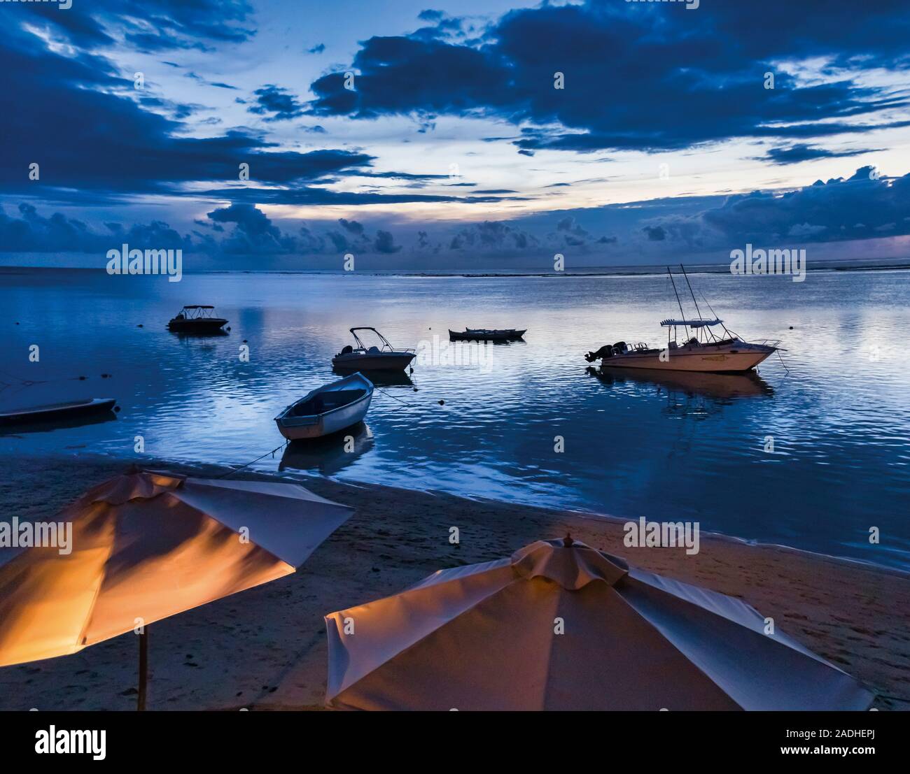 Dusk on Riviere Noir or Black River beach, Tamarin, Mauritius