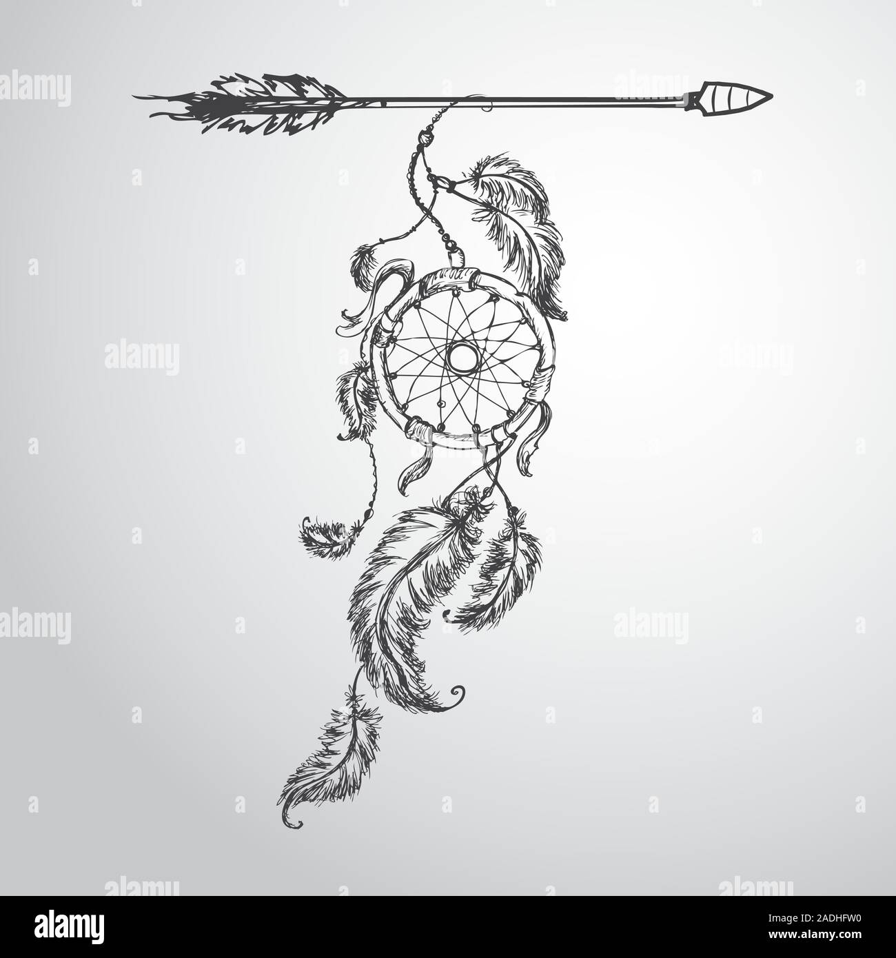 Ethnic dreamcather on arrow,retro vector illustration Stock Vector
