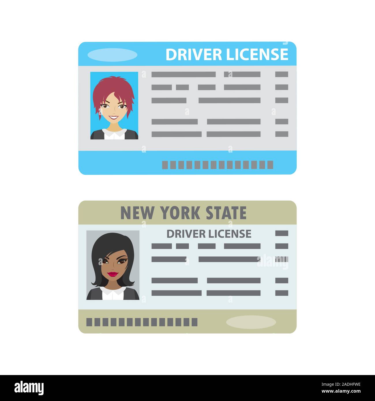 Driver license with female photo,isolated on white background,cartoon