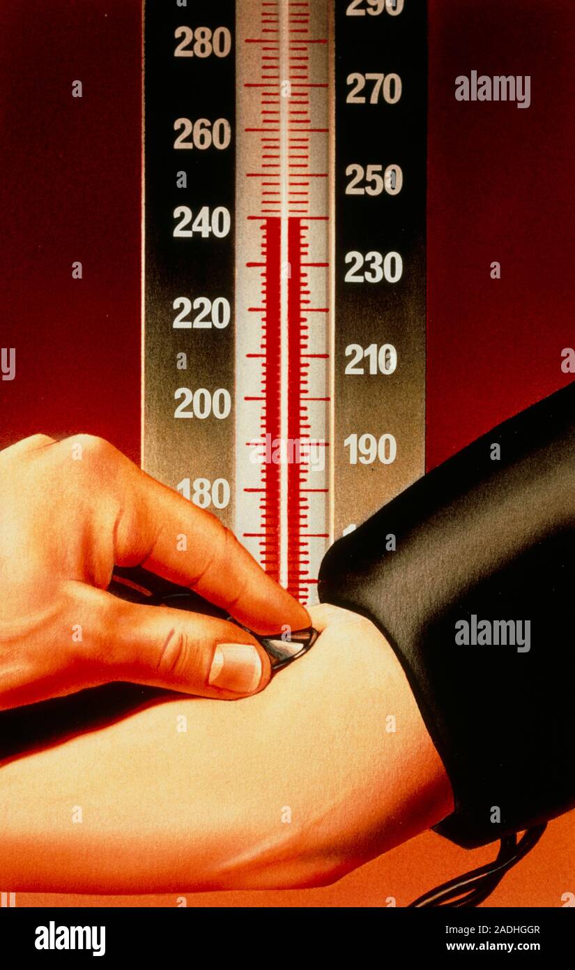 Illustration of blood pressure measurement. Blood pressure is a