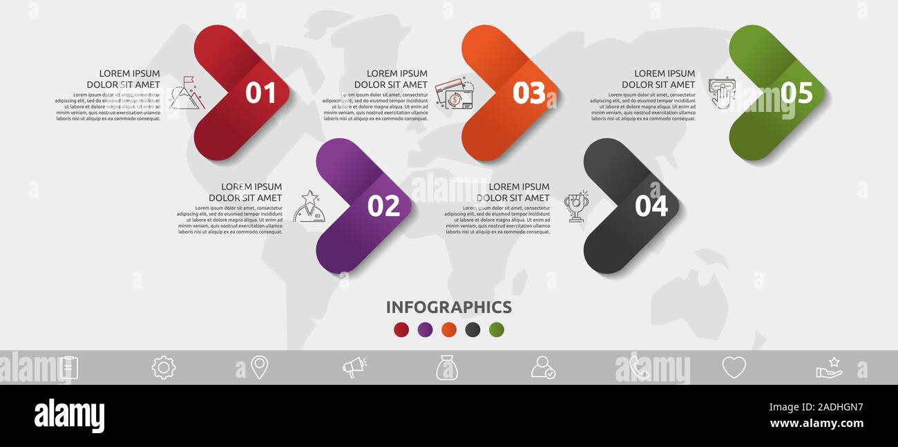 Vector infographic template. Five arrows with icons. Business concept ...