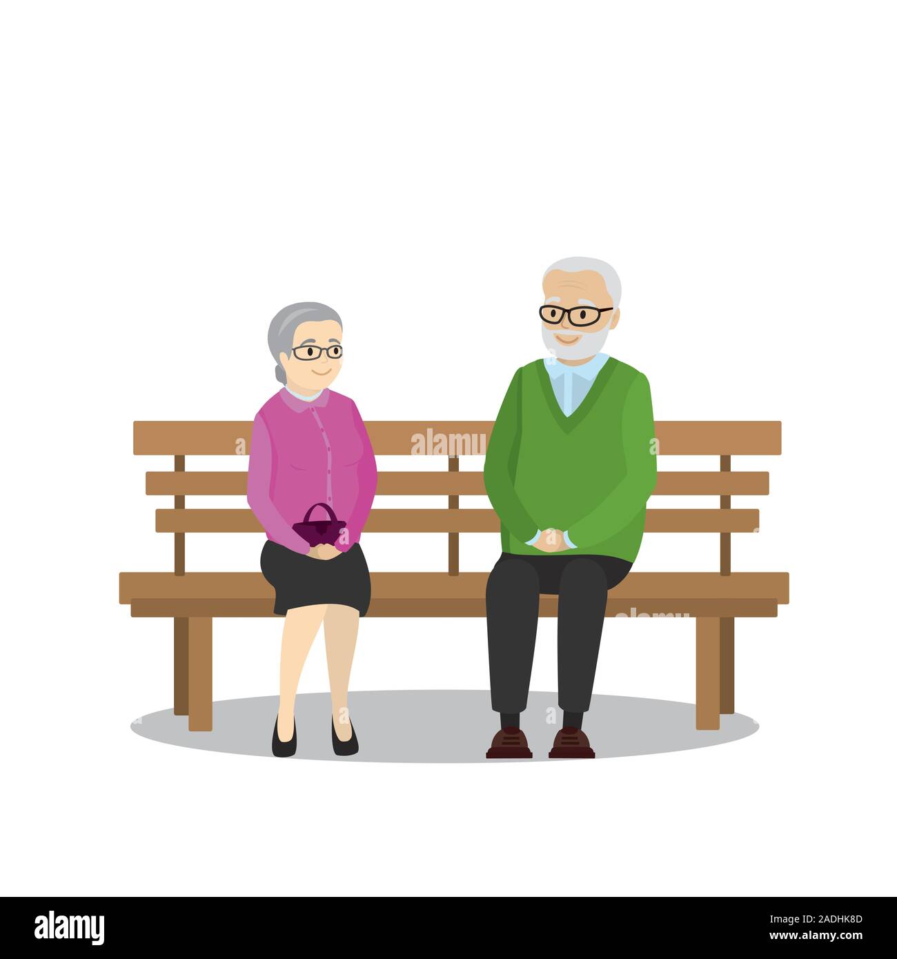 Cartoon Pensioners sitting on a bench,isolated on white background,vector illustration Stock Vector