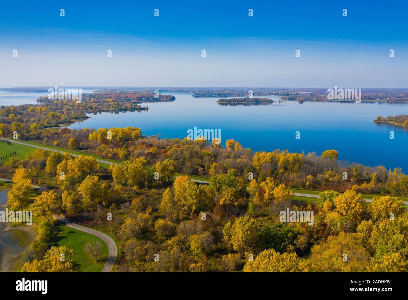 Autumn aerial view of St.Lawrence Park in the thousand islands, Canada Stock Photo