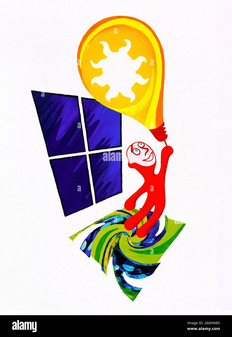 Seasonal affective disorder. Artwork of a man affected by seasonal