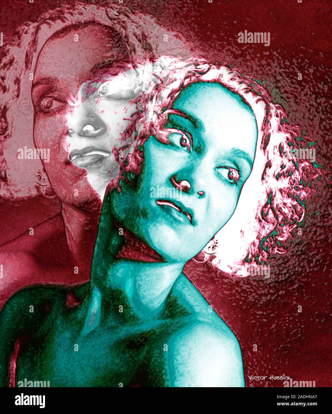 Split personality. Conceptual image of split personality showing two ...