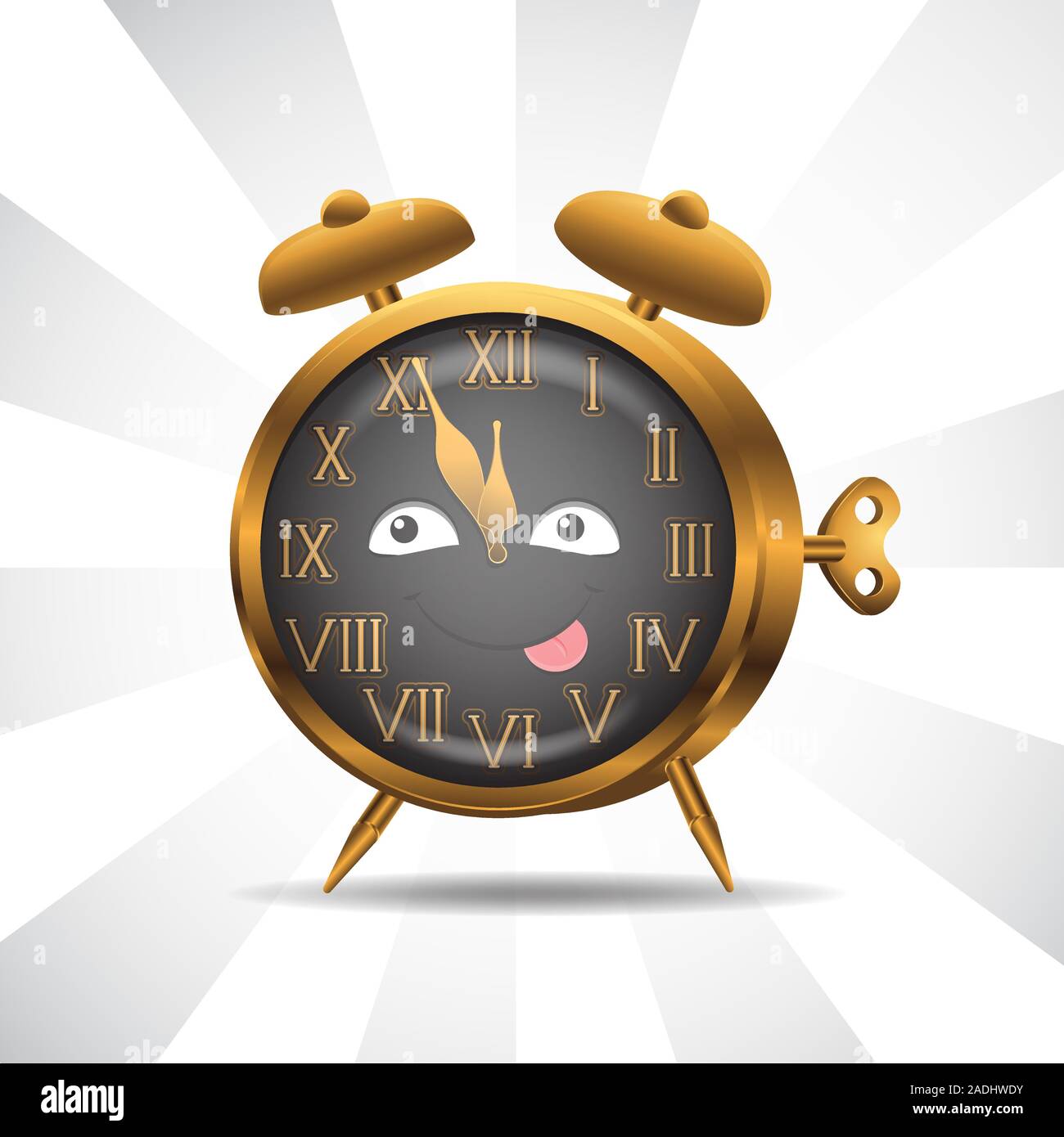 Character alarm clock gold on isolated background. Vector image. Cartoon. Stock Vector