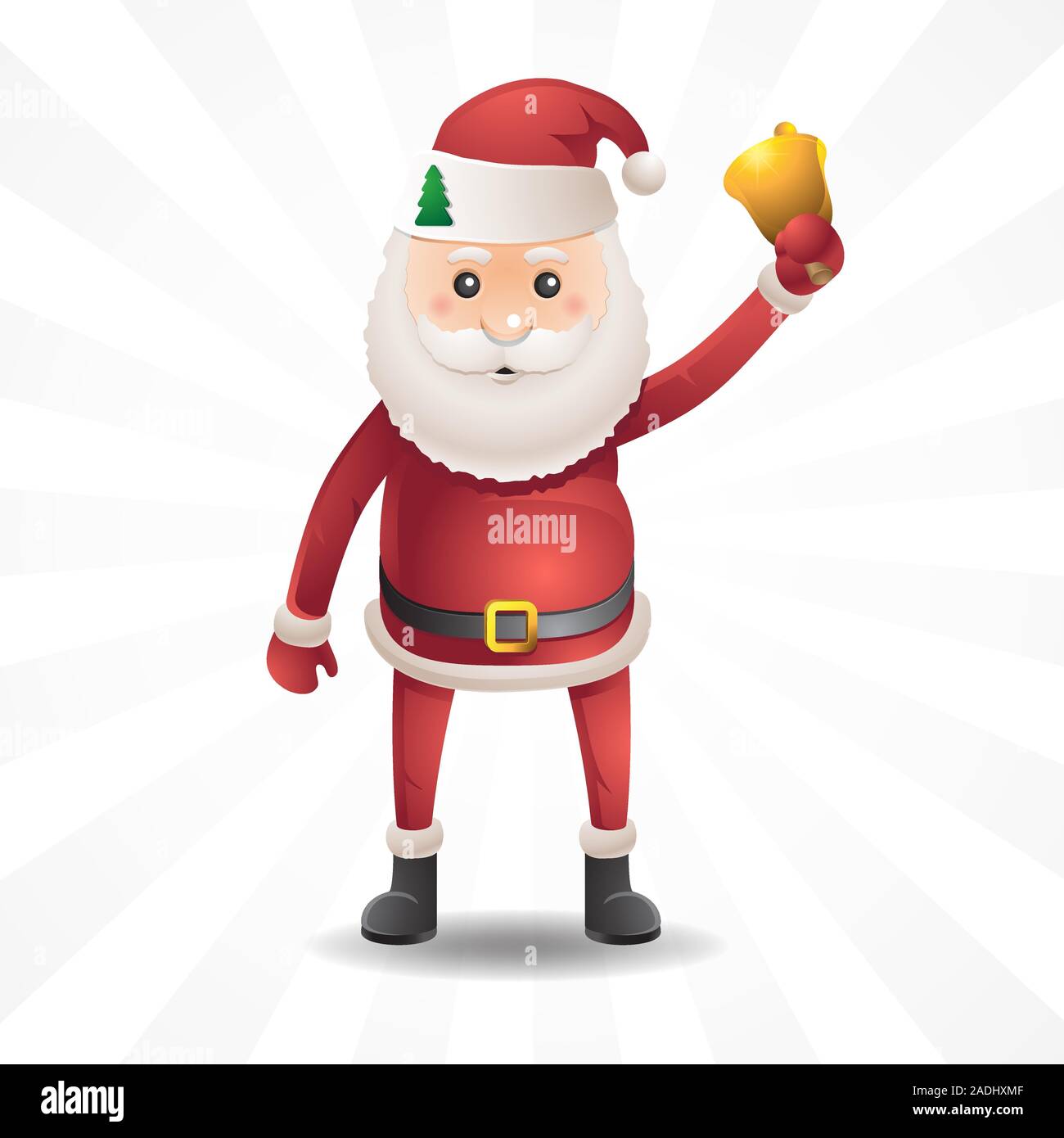The character Santa Claus with bell isolated on a black background. Vector image. Stock Vector