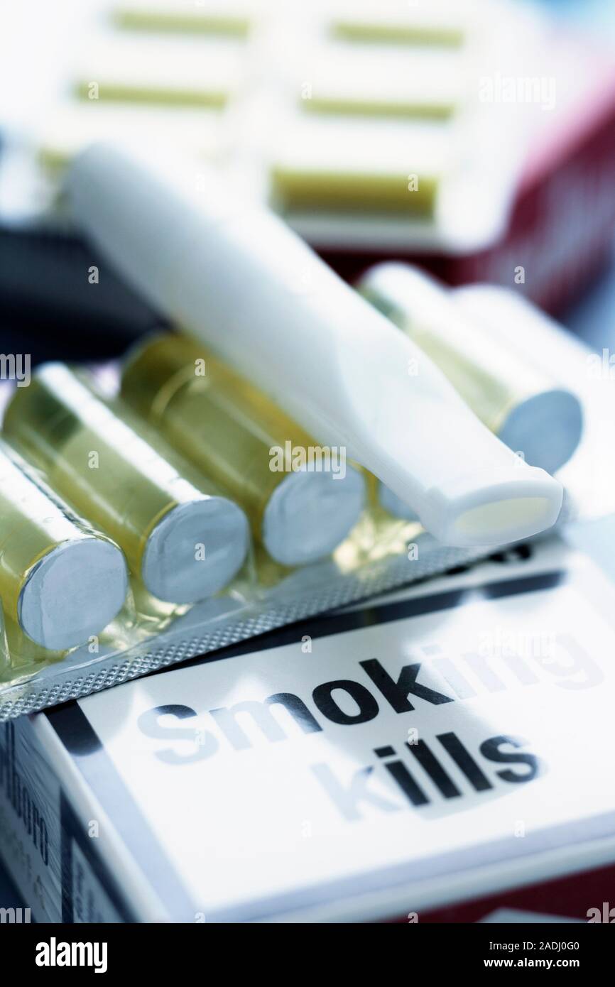 Smoking cessation. Nicotine inhalator and nicotine cartridges sitting