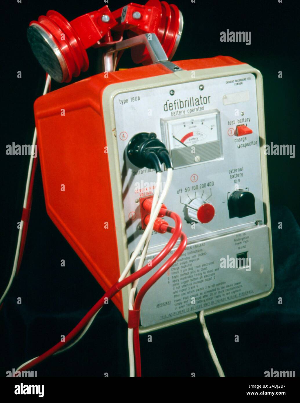 Defibrillator used to administer a controlled electric shock to restore