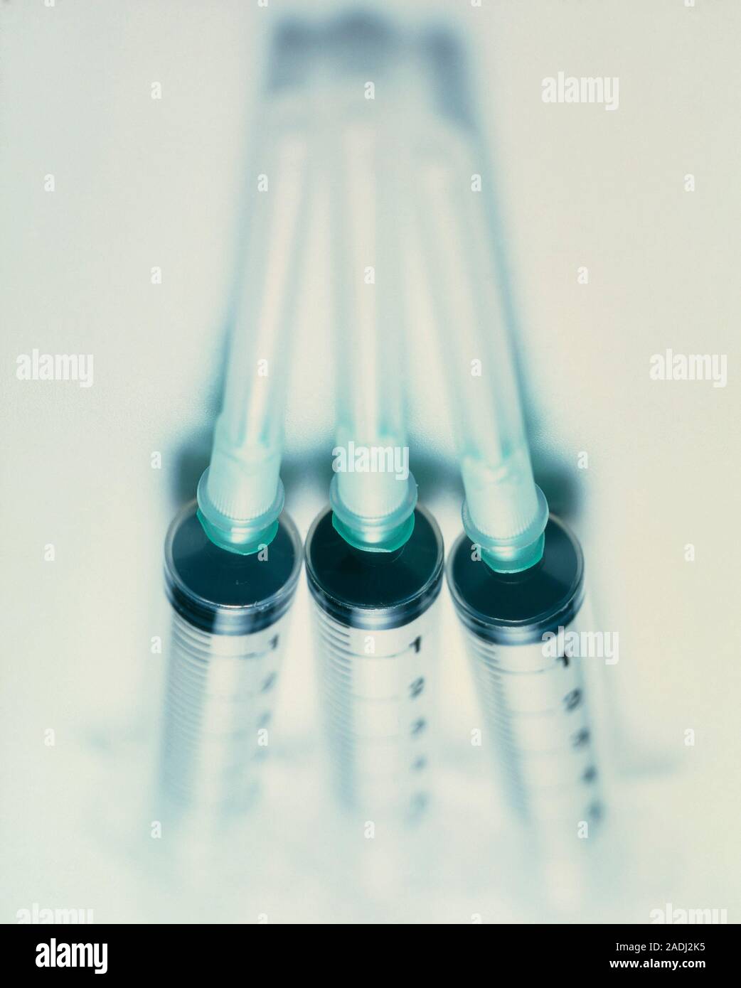 Syringes. Three hypodermic syringes each of 5 millilitre capacity. Each