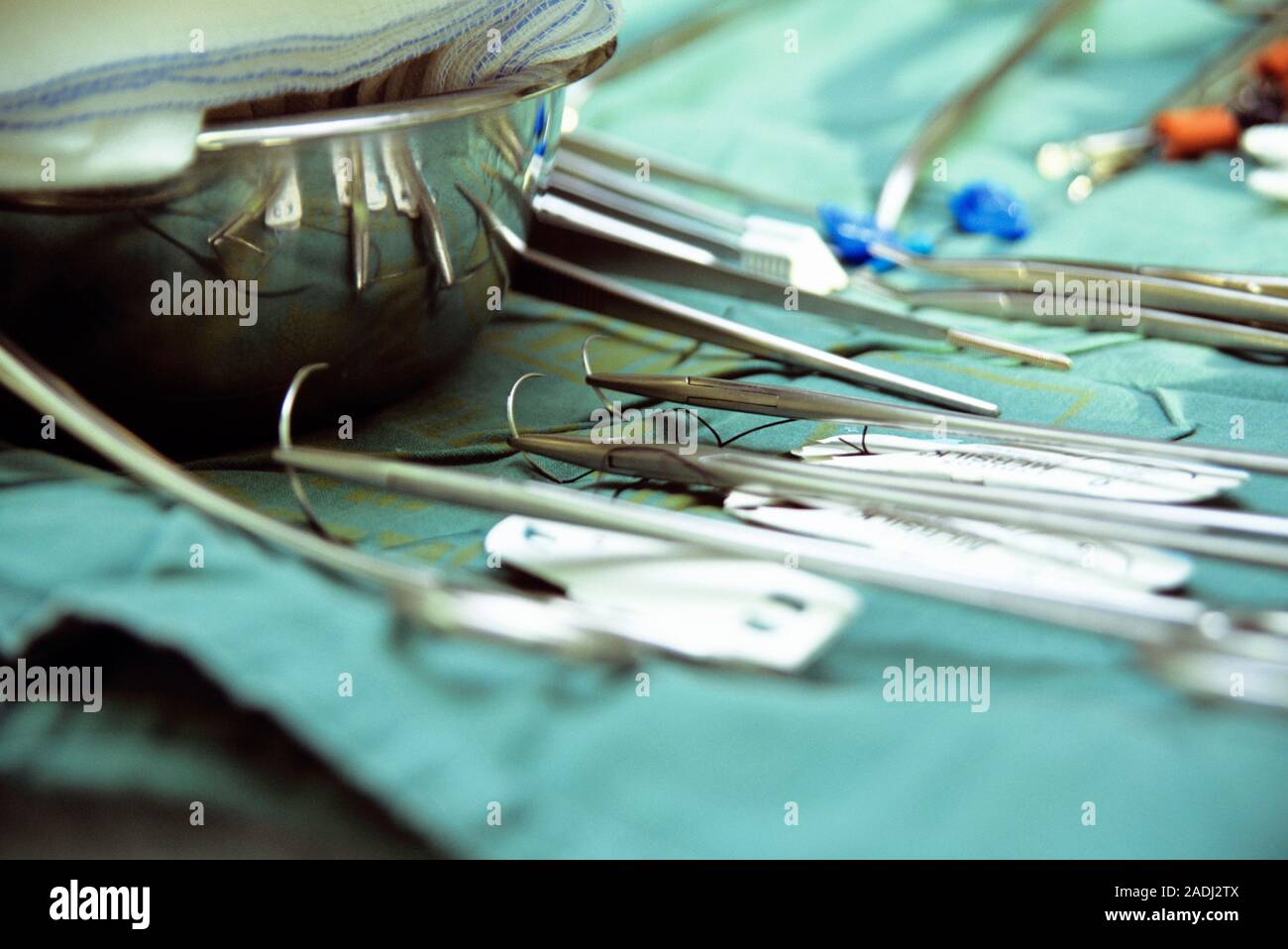 Surgical instruments ready for use. Various instruments used during