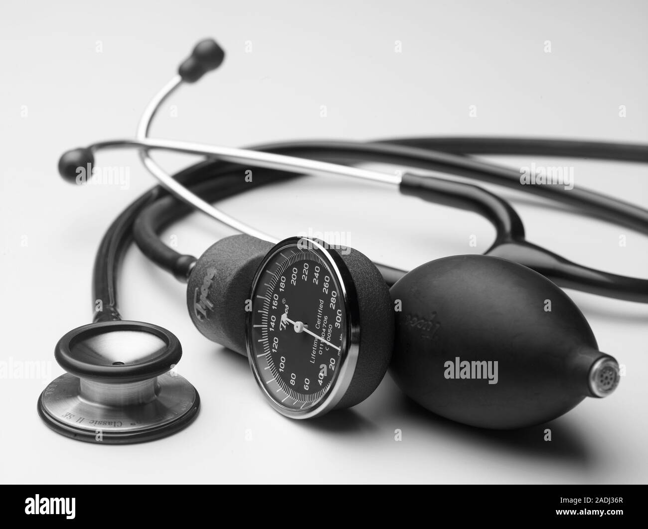 Stethoscope and sphygmomanometer. These devices are used together to measure blood pressure