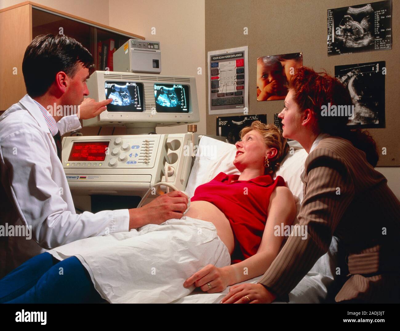 Ultrasound in pregnancy. Woman in early pregnancy receives an