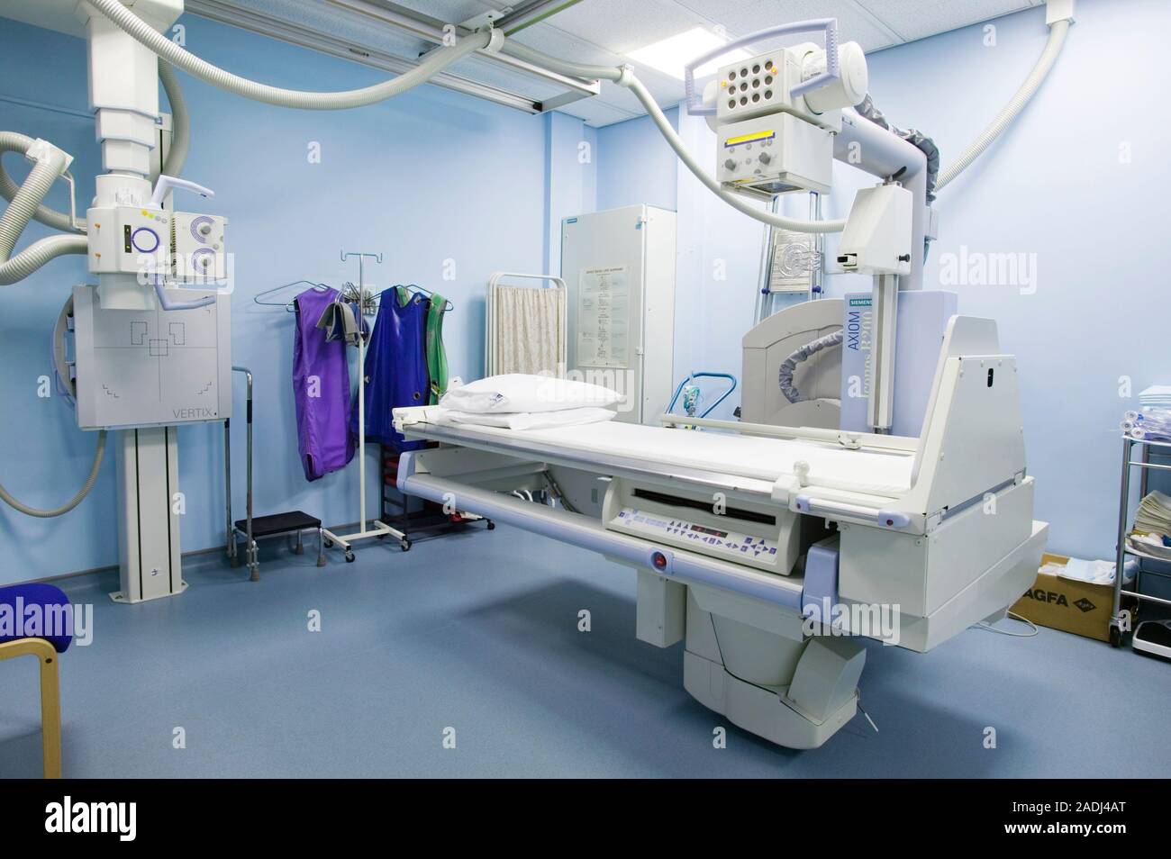 Xray machines in the radiology department of a hospital. At left is a