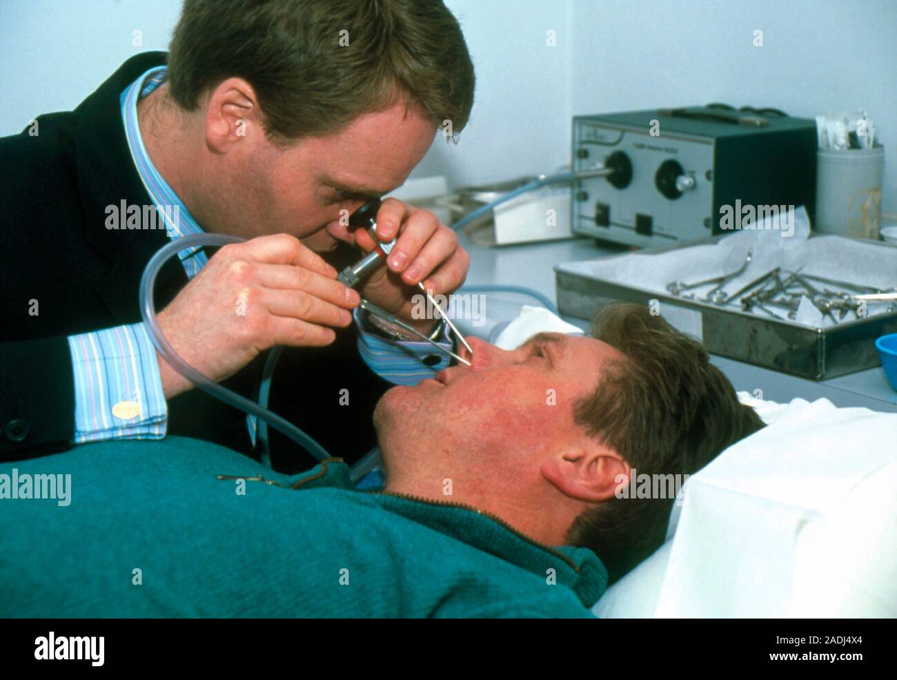 Nasal endoscopy. Doctor performing a procedure on a patient using an