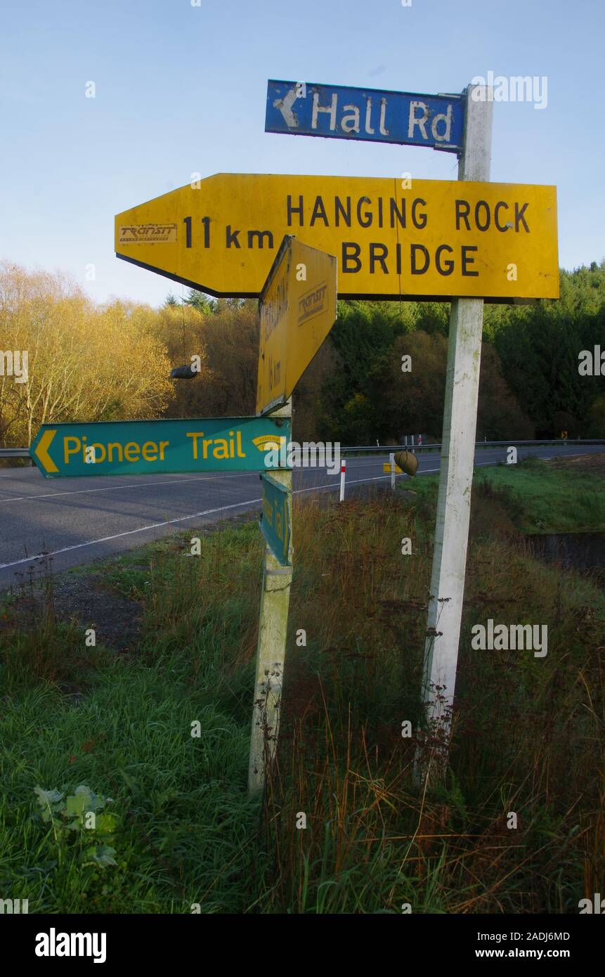 Hall road Hanging rock road sign. Te Araroa Trail alternative road