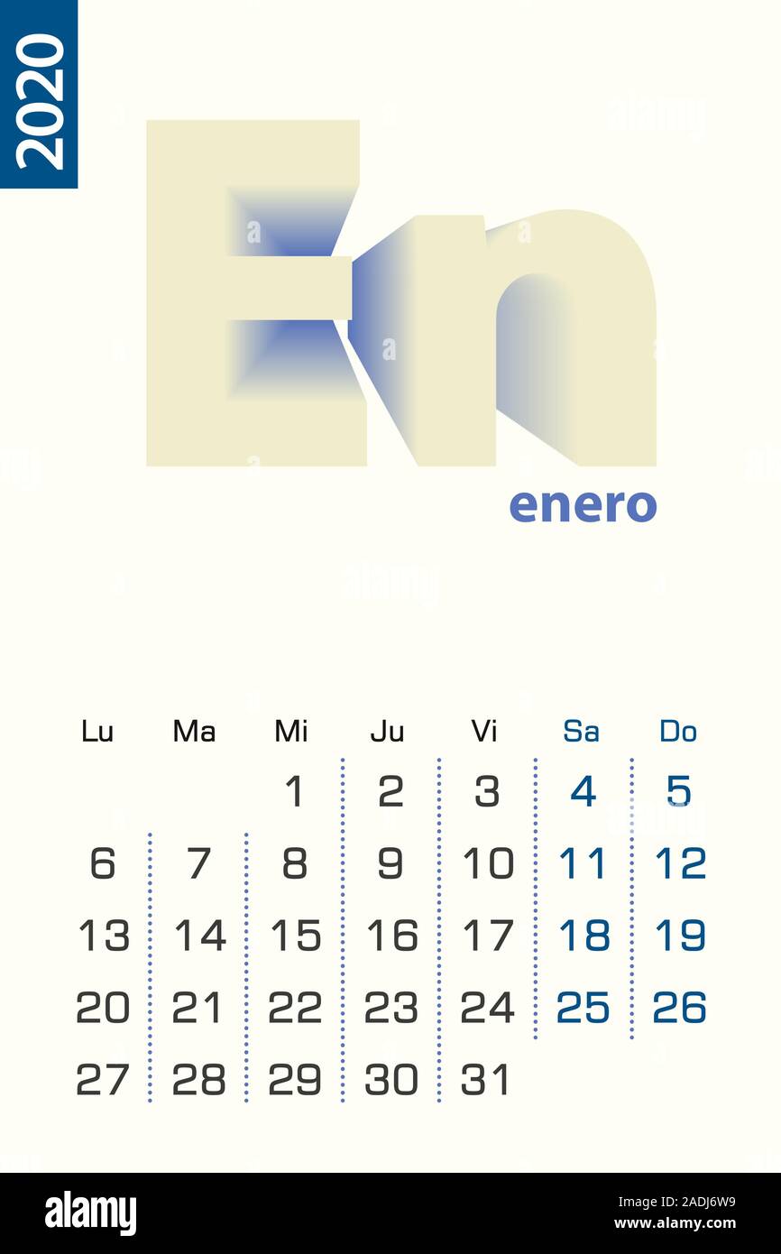 Minimalist calendar template for January 2020, vector calendar in ...